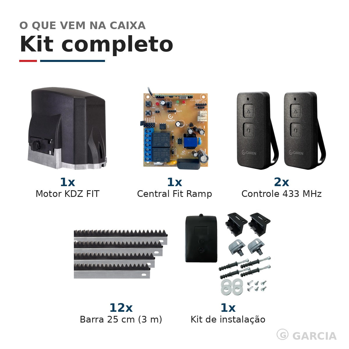 Kit Motor de Portão Deslizante Garen KDZ FIT 500kg – 2 Controles Remoto