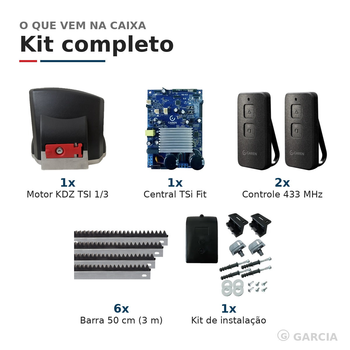 Kit Motor de Portão Deslizante Garen KDZ TSI FIT 1/3 HP – Bivolt – 2 Controles Remoto