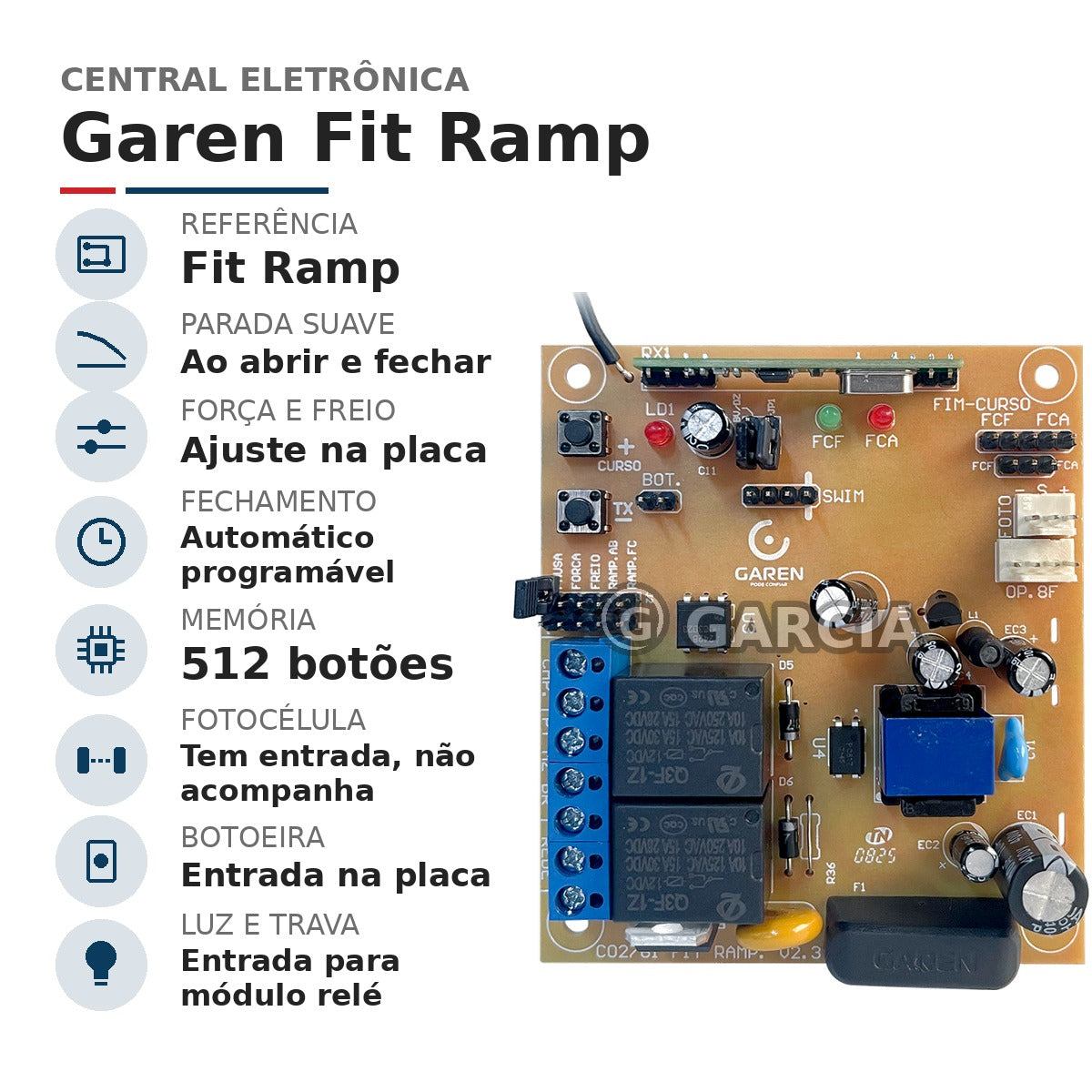 Kit Motor de Portão Deslizante Garen KDZ FIT 500kg – 2 Controles Remoto