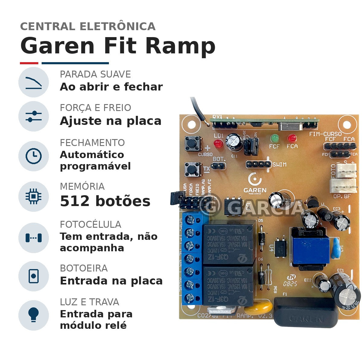Kit Motor de Portão Deslizante Garen DZ Full 1/4 HP 400kg – 2 Controles Remoto