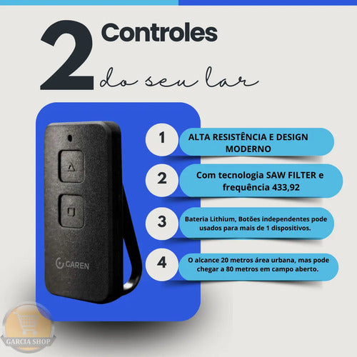 Kit Motor de Portão Deslizante Garen 1/4 HP 400kg – 2 Controles Remoto