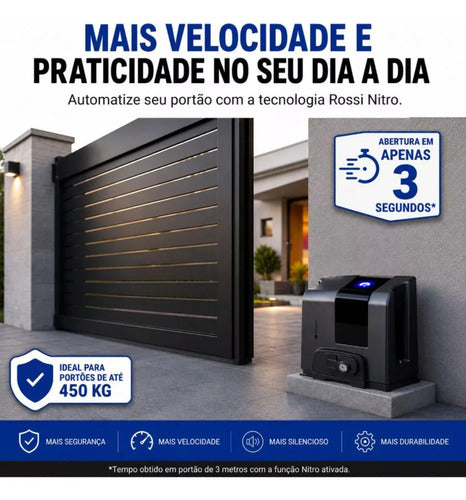 Kit Motor de Portão Deslizante Rossi Atto Nitro Wi-Fi 400kg 3m – Bivolt 127V/220V