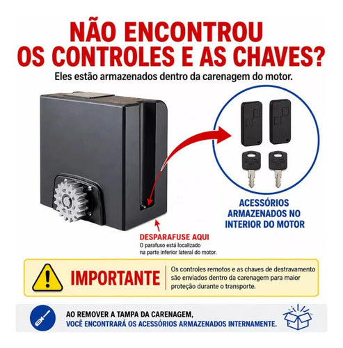 Kit Motor de Portão Deslizante Rossi Atto Nitro Wi-Fi 400kg 3m – Bivolt 127V/220V