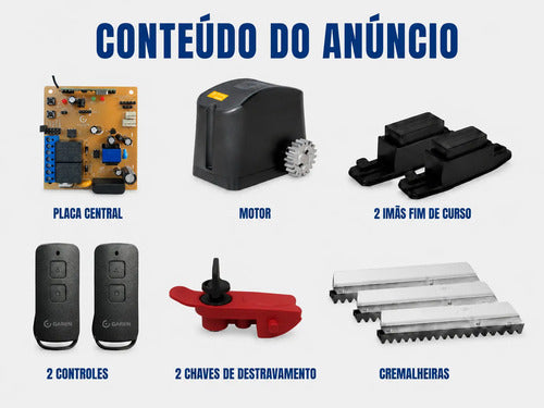 Kit Motor de Portão Deslizante Garen 1/4 HP 400kg – 2 Controles Remoto