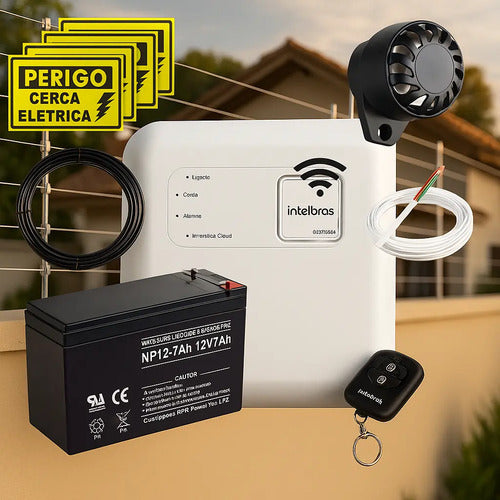 Kit Cerca Elétrica Intelbras Industrial 50m Central ELC 6012 NET Wi-Fi